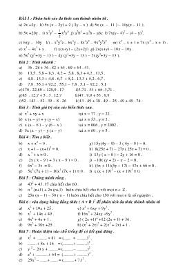 Toán 8 - Bài tập phân tích đa thức thành nhân tử